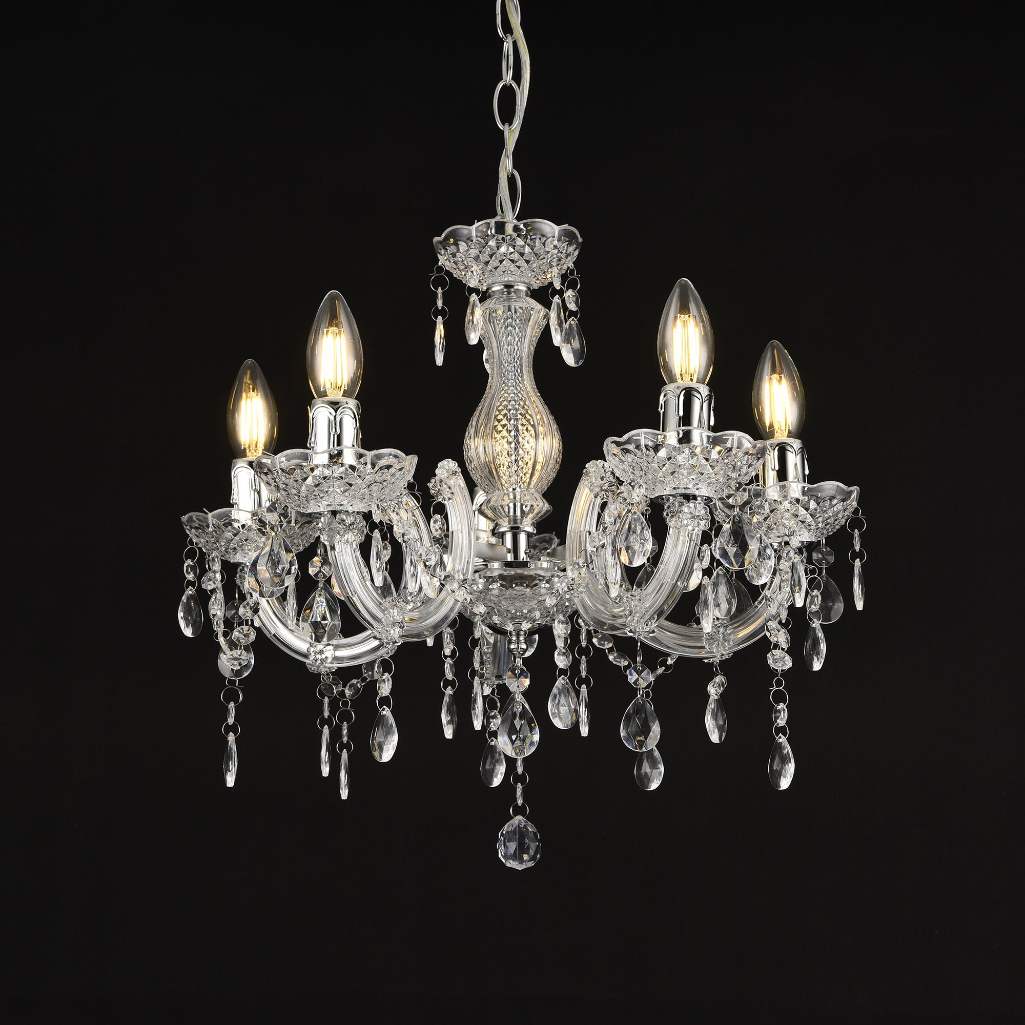 Lampadario a 5 Bracci con Cristalli Artificiali Lampada da Soffitto a 5 Fonti Luce Struttura Trasparente - lux.pro