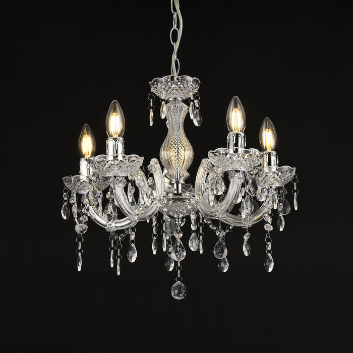 Lampadario a 5 Bracci con Cristalli Artificiali Lampada da Soffitto a 5 Fonti Luce Struttura Trasparente - lux.pro