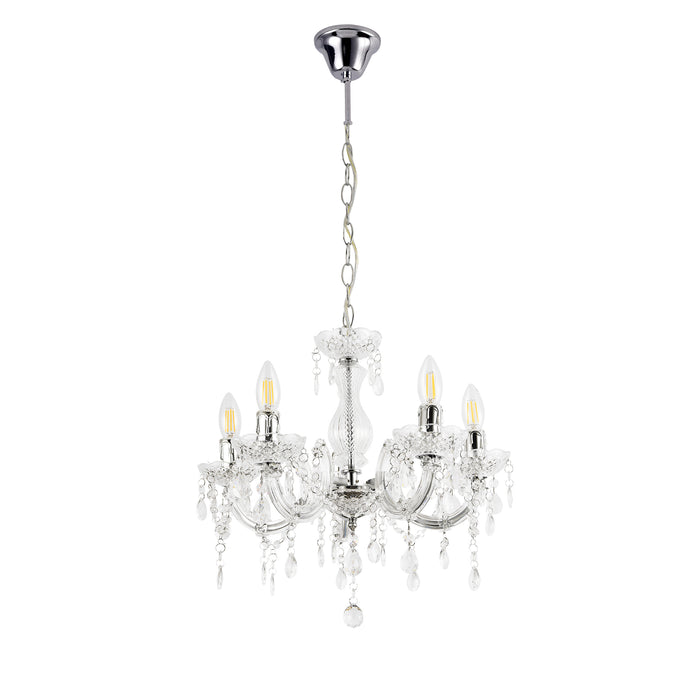 Lampadario a 5 Bracci con Cristalli Artificiali Lampada da Soffitto a 5 Fonti Luce Struttura Trasparente - lux.pro