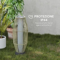 Lampada Solare da Giardino con Illuminazione LED, in PE, Rattan e Acciaio, Ø26x72 cm, Grigio