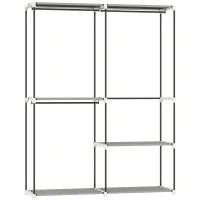 Armadio per Abiti Aperto con 4 Ripiani in Tessuto 3 Barre per Appendere Struttura in Metallo 142x43x185 cm Grigio Chiaro