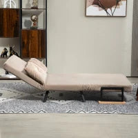 Divano Letto 3 in 1 in Tessuto Effetto Velluto con Schienale Regolabile e 2 Cuscini, 102x73x81 cm, Marrone Chiaro