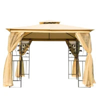 Gazebo da Giardino 3x3m con Zanzariera, Telaio in Acciaio e Doppio Tettuccio, Beige