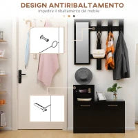 Set Appendi Abiti da Ingresso con Specchio e Scarpiera per 8 Paia di Scarpe, Nero Lucido