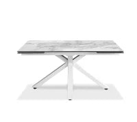 E-STYLO Tavolo allungabile con top in ceramica marmo bianco e vetro temperato, gambe in metallo verniciato bianco, 90cm X 160 / 240cm H. 76cm.