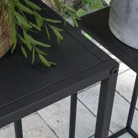 Tavolino Portapiante Set 2 Pezzi in Acciaio per Interni ed Esterni, 25x25x58.5 cm e 31x31x65 cm, Nero