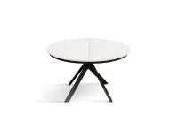 PAZZO DESIGN Tavolo Allungabile con Gambe Incrociate rotondo, Made in Italy, Basamento Nero, Bianco frassinato