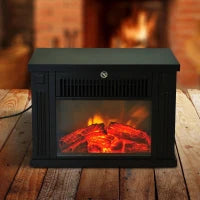 Camino Elettrico da Tavolo con Effetto Fiamma, Caminetto con Potenza Regolabile 600/1200W, Copertura 10-15m², Nero