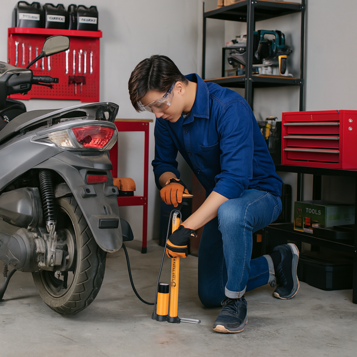 Pompa manuale professionale manometro tubo acciaio bici moto auto 38x500 mm