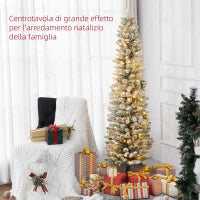 Albero di Natale Innevato con 329 Rami e Luci LED Bianche, in Plastica e Metallo, Ø52x180 cm, Verde