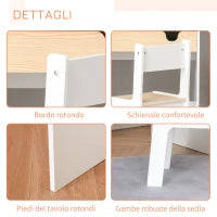 Set Scrivania e Sedia per Bambini con Cassetto e Scaffale, Bordi Arrotondati, Età 6-10 Anni, Bianco e Legno