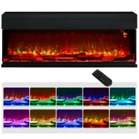 Camino Elettrico da Incasso e Parete 1800W con Fiamme Colorate LED Regolabili, Temperatura fino 40°C, Nero