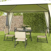 Set da Giardino con Tavolo in Vetro Effetto Marmo e 4 Sedie in Rattan, Colore Cachi