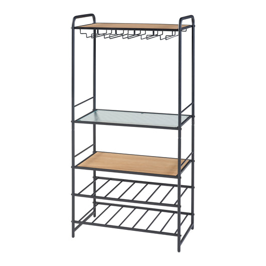 Scaffale Hustadvika Portabottiglie da Vino e Calici con Piani di Appoggio - Nero / Effetto Rovere [en.casa]