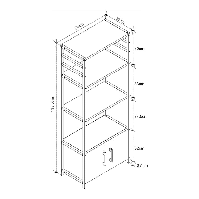 Scaffale da Cucina Arhuni a 3 Piani Armadio e Ganci 139 x 56 x 30 cm - Bianco/Nero [en.casa]