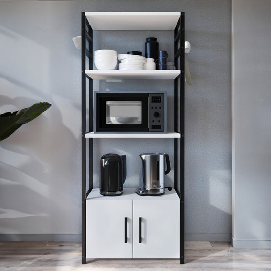 Scaffale da Cucina Arhuni a 3 Piani Armadio e Ganci 139 x 56 x 30 cm - Bianco/Nero [en.casa]