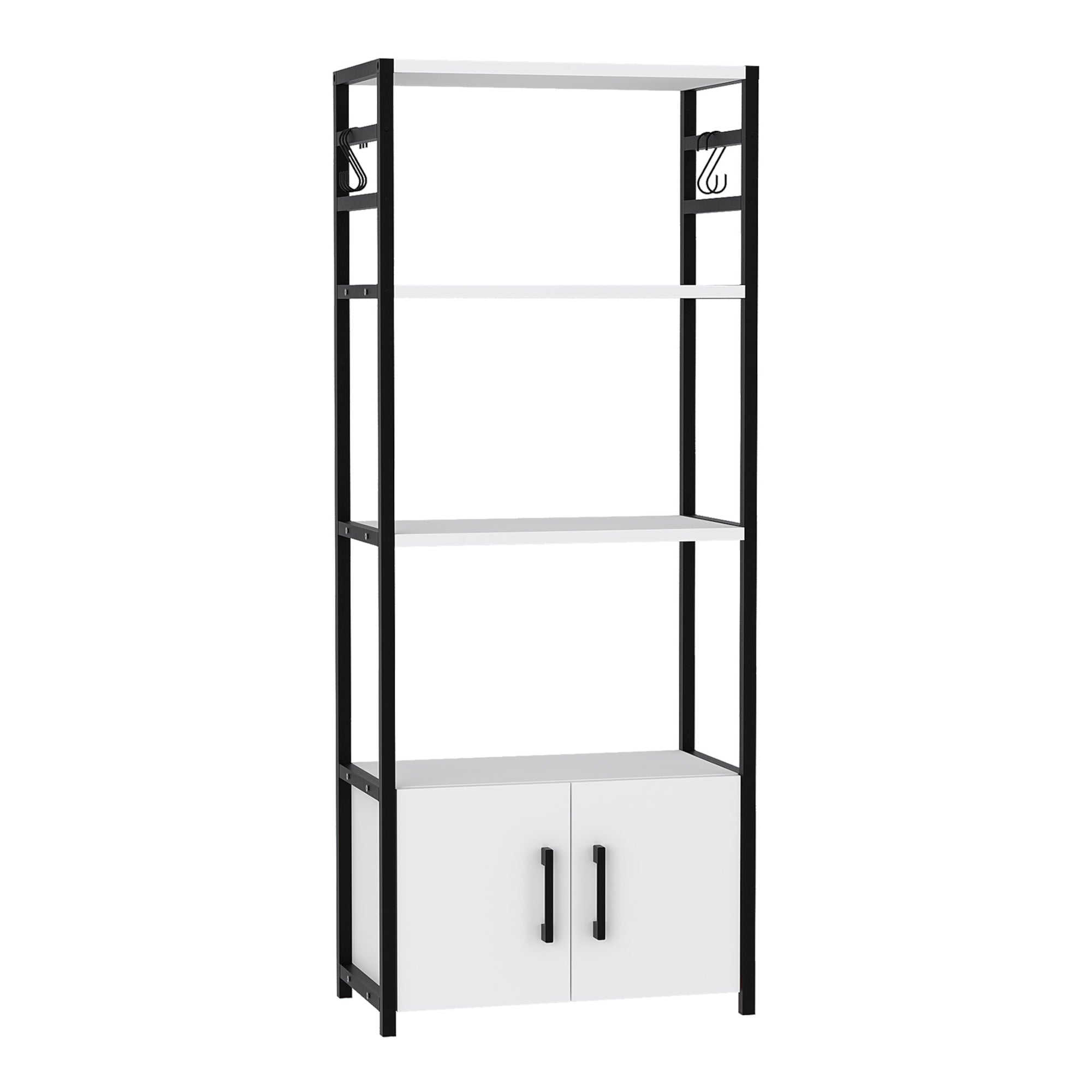 Scaffale da Cucina Arhuni a 3 Piani Armadio e Ganci 139 x 56 x 30 cm - Bianco/Nero [en.casa]
