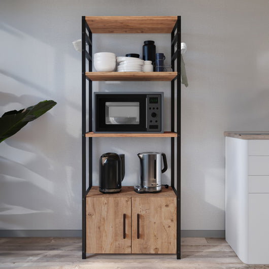 Scaffale da Cucina Arhuni a 3 Piani Armadio e Ganci 139 x 56 x 30 cm - Effetto Rovere/Nero [en.casa]