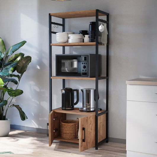 Scaffale da Cucina Arhuni a 3 Piani Armadio e Ganci 139 x 56 x 30 cm - Effetto Rovere/Nero [en.casa]