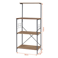 Scaffale da Cucina 'Billund' con 4 Ripiani Porta Microonde Portautensili - Nero / Effetto Noce [en.casa]