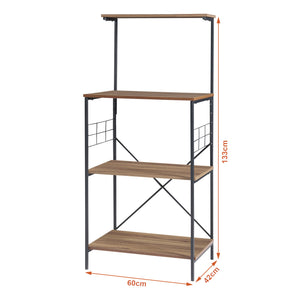 Scaffale da Cucina 'Billund' con 4 Ripiani Porta Microonde Portautensili - Nero / Effetto Noce [en.casa]