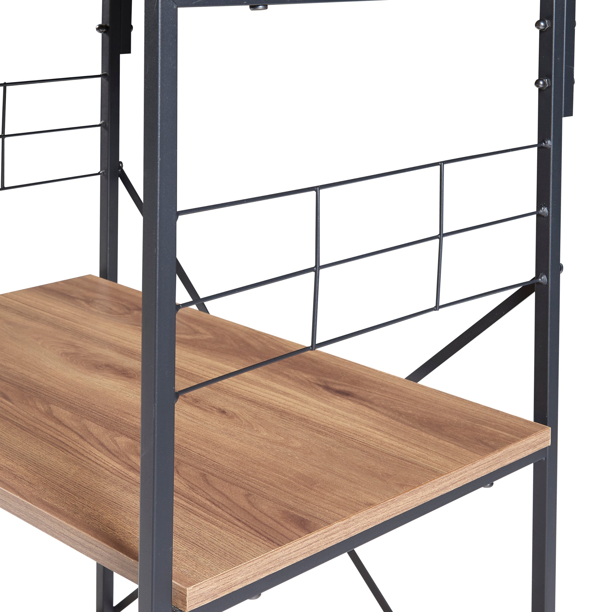 Scaffale da Cucina 'Billund' con 4 Ripiani Porta Microonde Portautensili - Nero / Effetto Noce [en.casa]