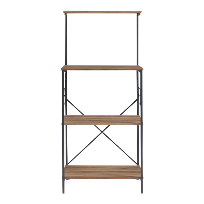 Scaffale da Cucina 'Billund' con 4 Ripiani Porta Microonde Portautensili - Nero / Effetto Noce [en.casa]