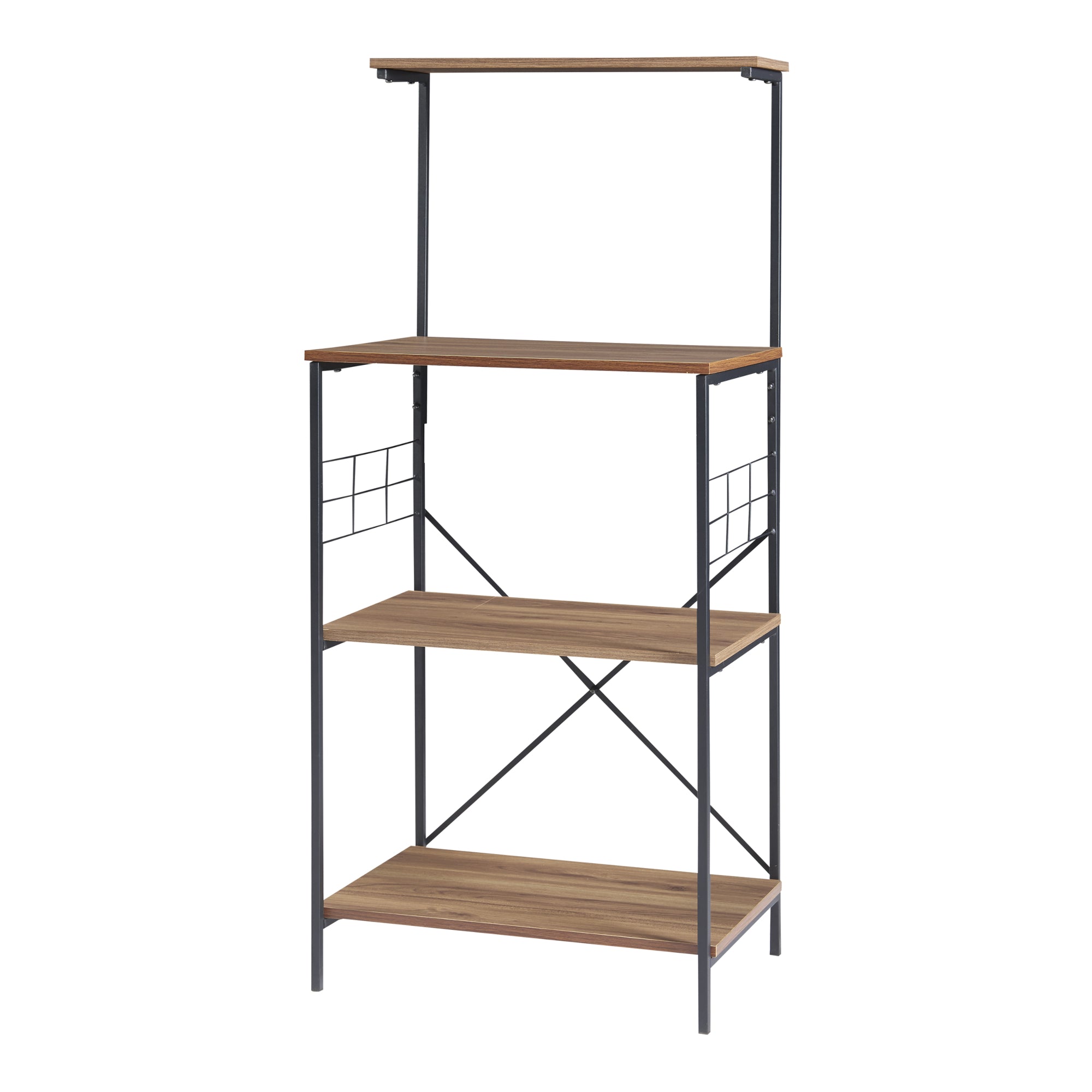 Scaffale da Cucina 'Billund' con 4 Ripiani Porta Microonde Portautensili - Nero / Effetto Noce [en.casa]