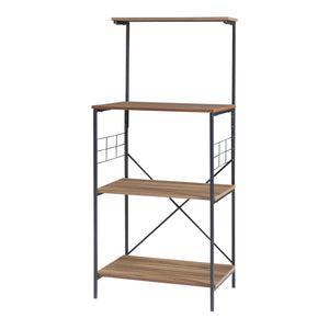 Scaffale da Cucina 'Billund' con 4 Ripiani Porta Microonde Portautensili - Nero / Effetto Noce [en.casa]