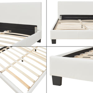 Letto Matrimoniale / Francese 140x200 cm Imbottito, Rivestimento in Similpelle, Incluso Rete a Doghe - Bianco