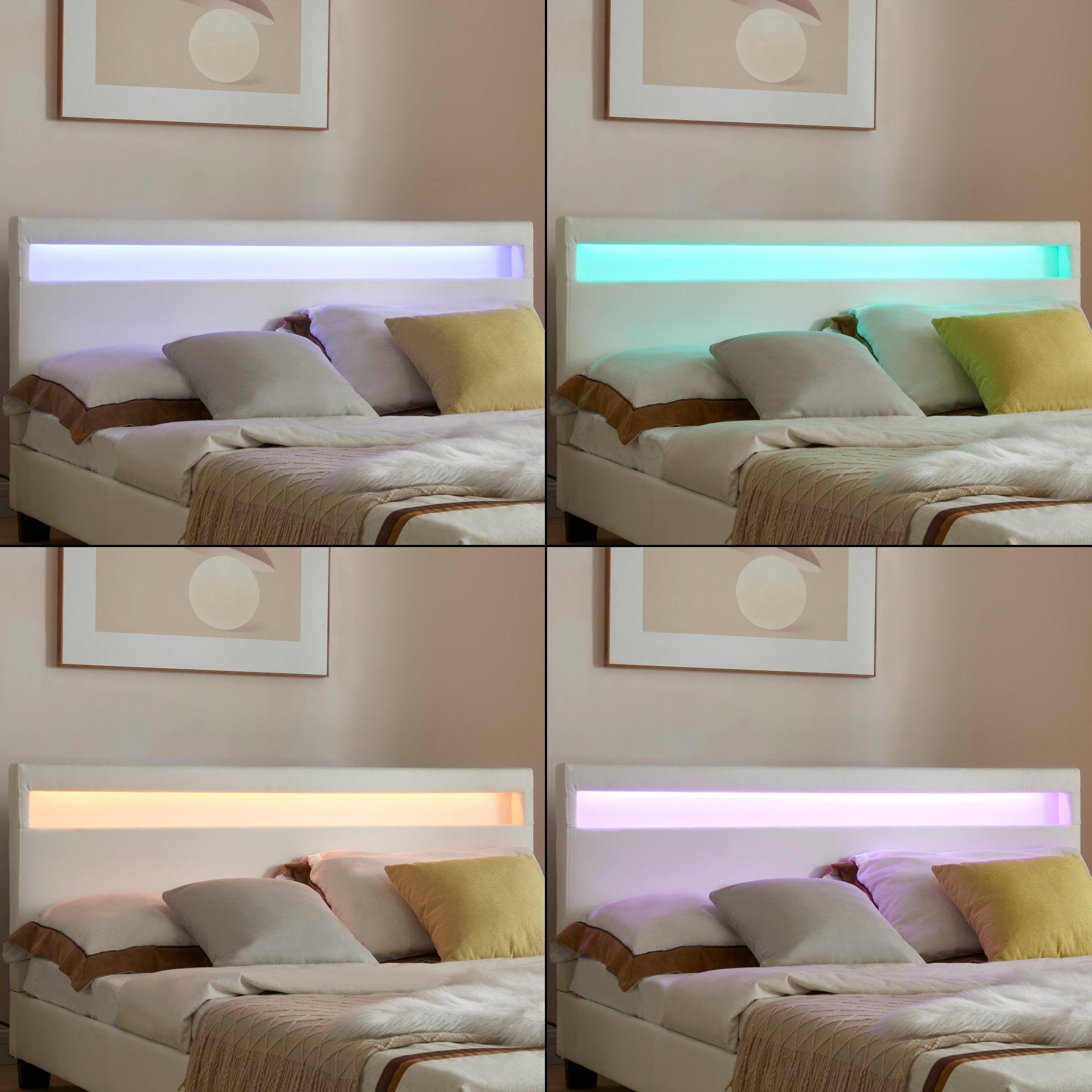 Letto Francese con Materasso 140x200 cm Testiera Alta con Illuminazione a LED Similpelle - Bianco Corium