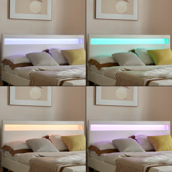 Letto Francese con Materasso 140x200 cm Testiera Alta con Illuminazione a LED Similpelle - Bianco Corium