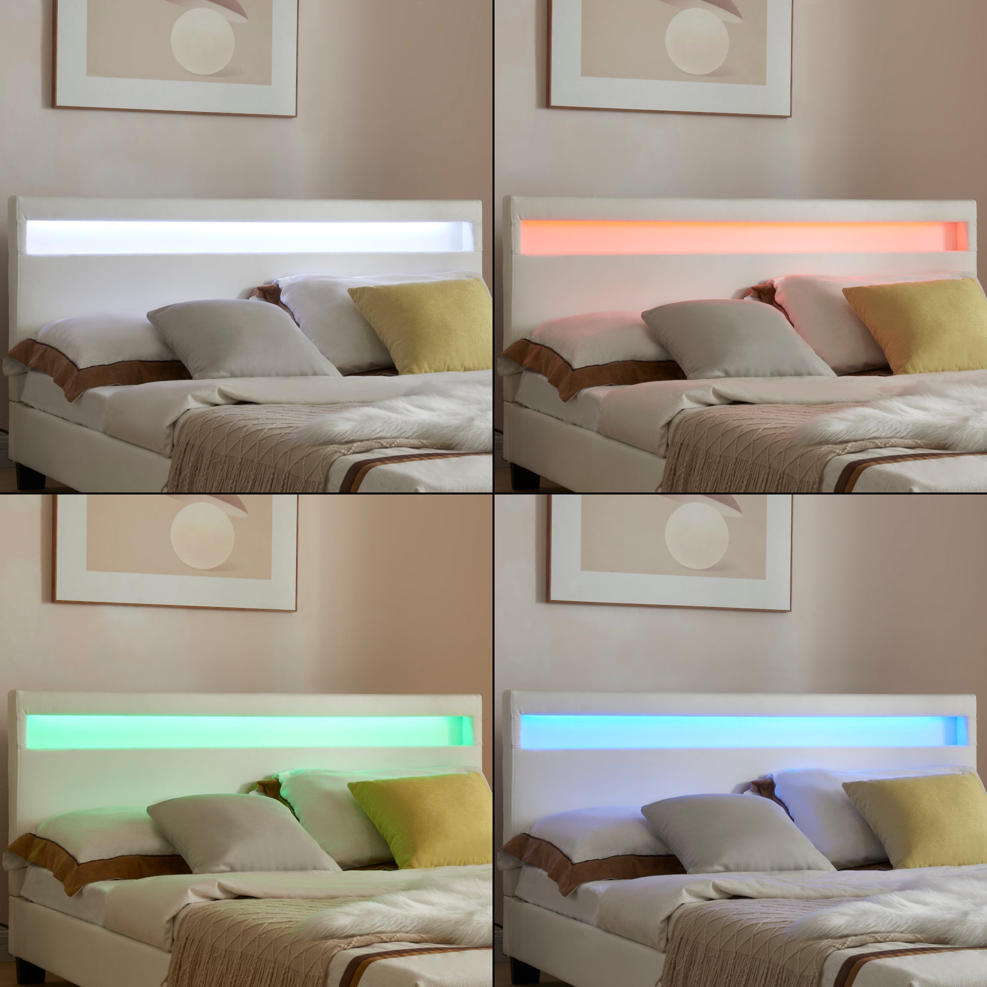 Letto Francese con Materasso 140x200 cm Testiera Alta con Illuminazione a LED Similpelle - Bianco Corium