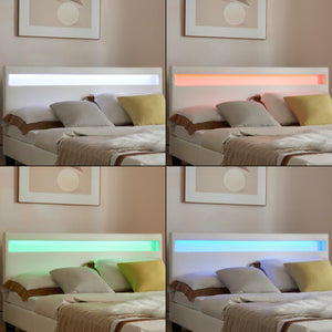 Letto Francese con Materasso 140x200 cm Testiera Alta con Illuminazione a LED Similpelle - Bianco Corium