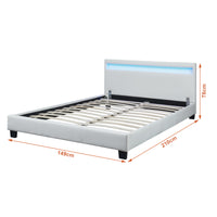 Letto Francese con Materasso 140x200 cm Testiera Alta con Illuminazione a LED Similpelle - Bianco Corium