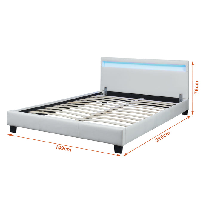 Letto Francese con Materasso 140x200 cm Testiera Alta con Illuminazione a LED Similpelle - Bianco Corium