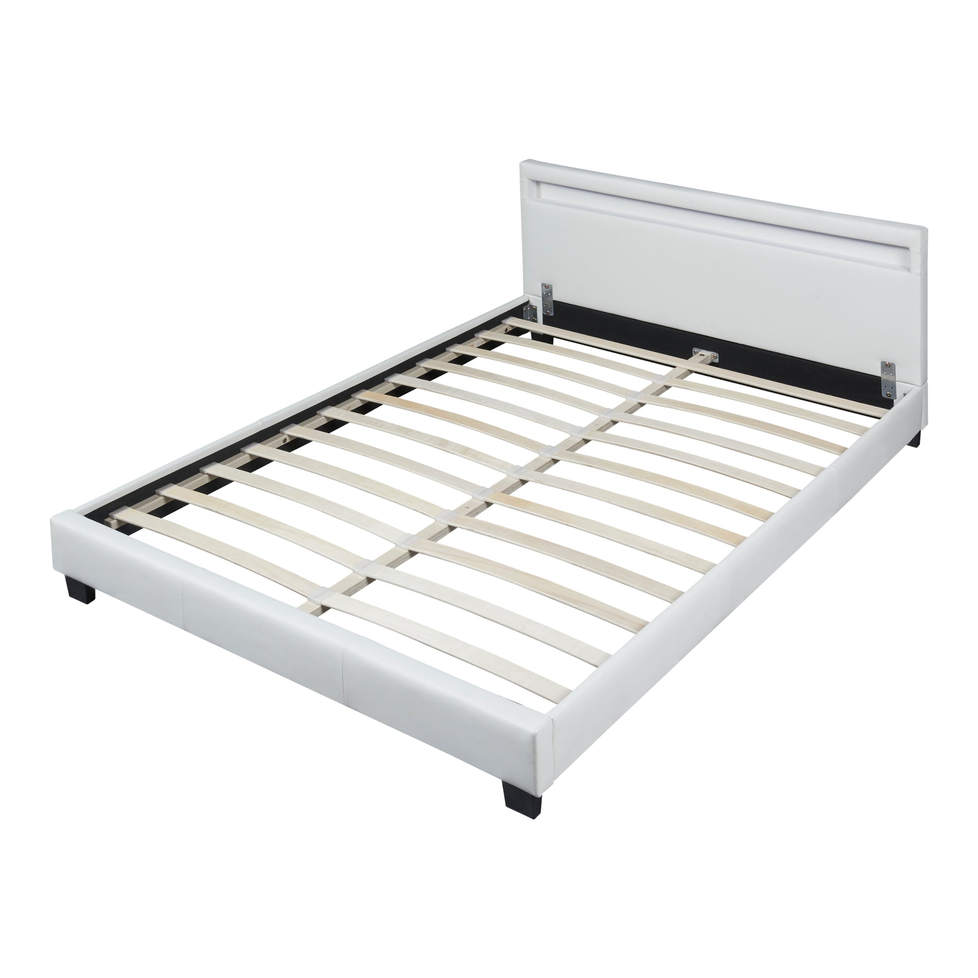 Letto Francese con Materasso 140x200 cm Testiera Alta con Illuminazione a LED Similpelle - Bianco Corium