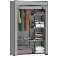 Armadio Guardaroba Portatile Tessuto non Tessuto con 6 Ripiani Aperti e un Appendino, 103x43x162.5 cm, Grigio