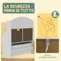 Libreria per Bambini a 2 Livelli con Cassetto su Ruote per Giochi e Libri, 62x40x88 cm, Bianco