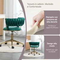 Sedia Girevole da ufficio e per Trucco o Salotto, Poltroncina in Velluto con Altezza Regolabile, per Sedia da Studio, Verde