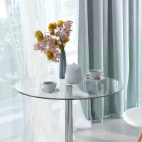 Tavolo da Pranzo Rotondo con Piano in Vetro, Telaio Metallico, Colore Argento