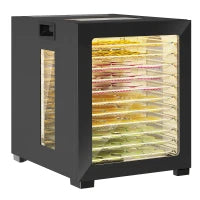 Disidratatore, 850 W, Regolatore di Temperatura 40-70°C, Timer 48 ore, 12 Vassoi in Acciaio Inox Nero