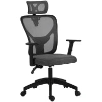 Sedia da Ufficio Ergonomica e Regolabile con Supporto Lombare e Poggiatesta, 66x61x106-116 cm, Grigio