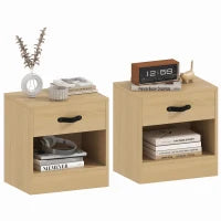 Set di 2 Comodini con Cassetto e Scomparto Aperto per Salotto 39x28x41 cm Naturale
