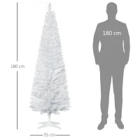 Albero di Natale Slim Artificiale 180 cm con Rami Realistici, Albero di Natale Alto e Stretto con Base Pieghevole, Bianco
