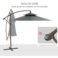 Ombrellone a Braccio 2.7x2.7 m con Tettuccio Regolabile a 2 Livelli e Base a Croce, Grigio