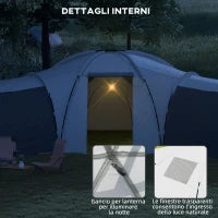 Tenda da Campeggio 6 Posti Impermeabile con 3 Aree Notte, Soggiorno e Portico, in tessuto Oxford, Grigio