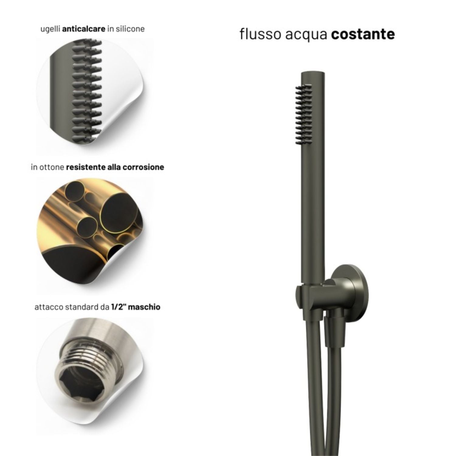 Set per doccia soffione tondo in acciaio inox 250 millimetri canna di fucile *** finitura- canna di fucile, confezione 1