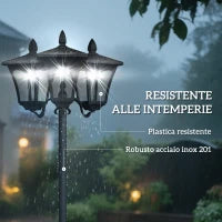 Lampada da Giardino Solare 3 LED Lampada da Terra Esterno Classico IP44, 51.5x47x182.5cm