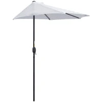 Ombrellone da Terrazza a Mezzaluna con Apertura a Manovella e Palo a 2 Sezioni, 2.6x1.35 m, Bianco